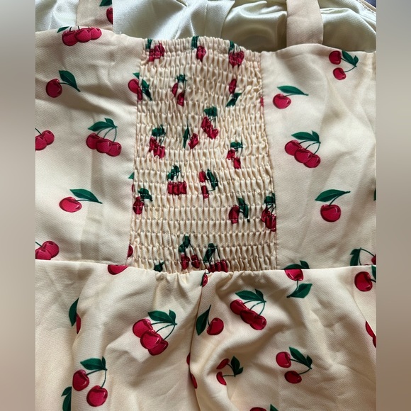 Belle Paque Sweetheart Neck A-Line Dress Medium Cocktail Yellow Red Cherries - Picture 9 of 13